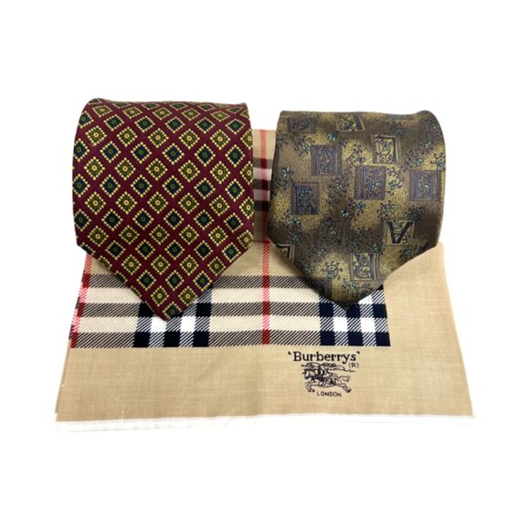 Set: 2 Neckties Burberry Paisley  & Karl  Linger Paris+1Burberry Handkerchief(53 - Picture 9 of 16